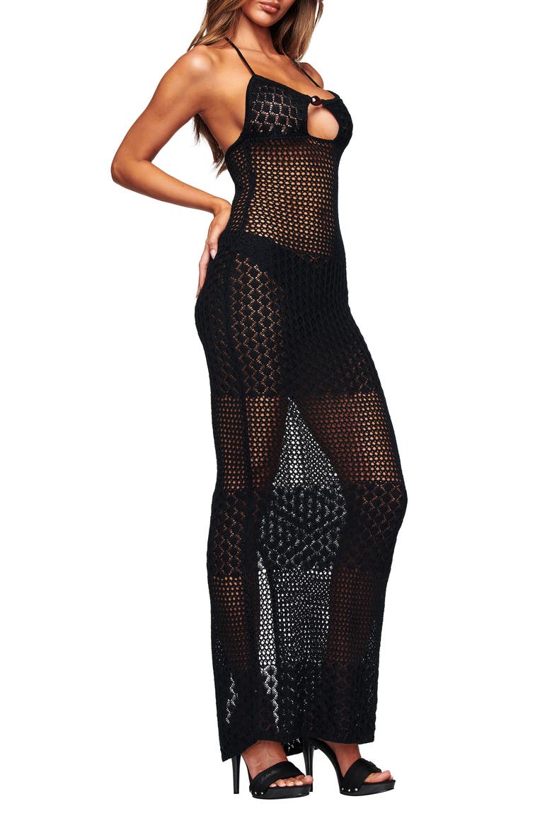 Marcy Crochet Maxi Dress, Alternate, color, BLACK