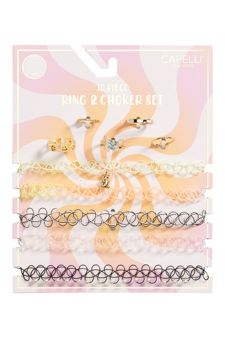 Kids' 10-Piece Choker Necklace & Ring Set, Main, color, PINK MULTI