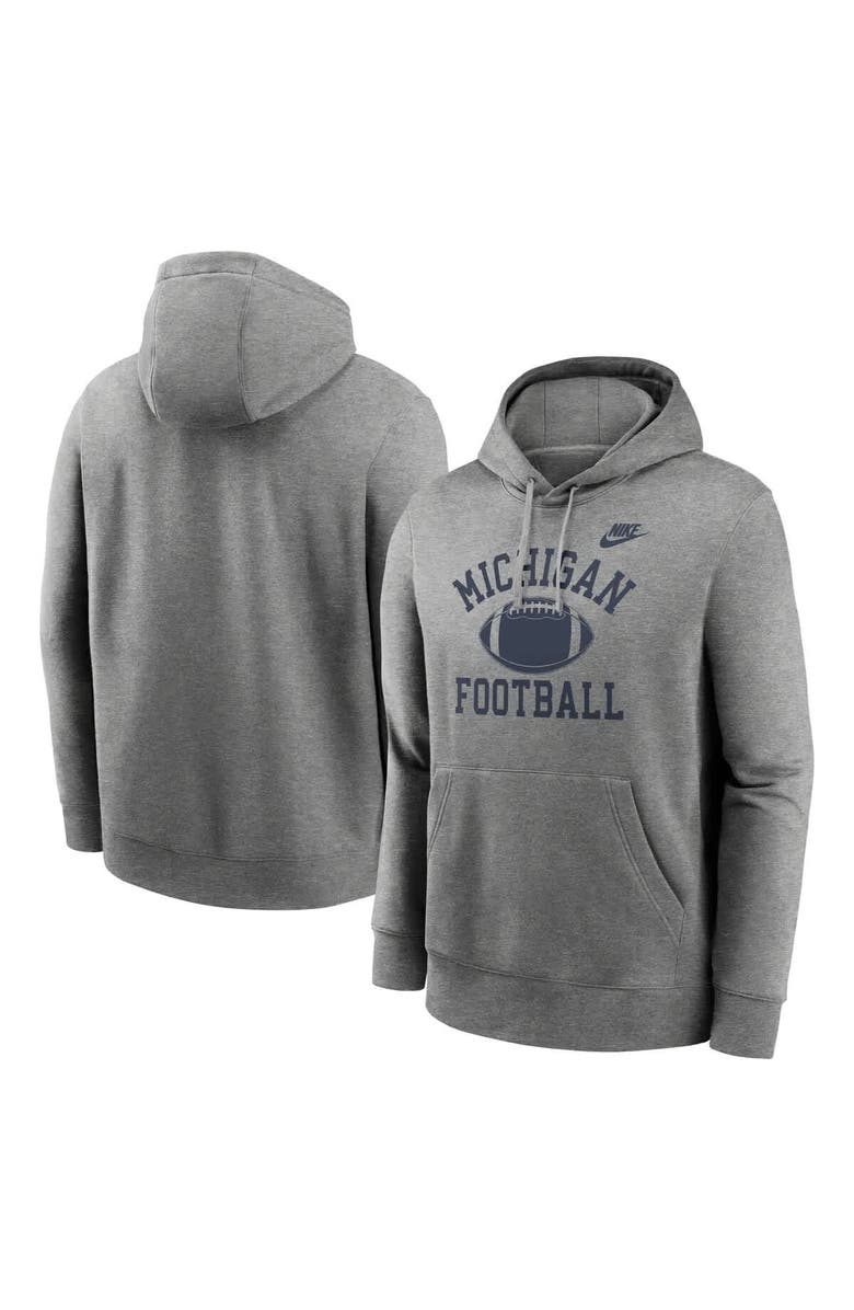 Nike Men's Nike Heather Gray Michigan Wolverines Legacy Football Icon Club Fleece Pullover Hoodie, Alternate, color, 