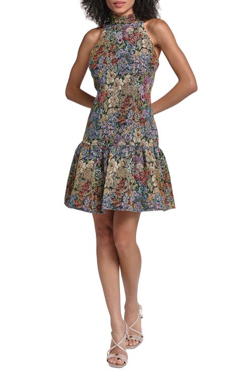 Floral Jacquard Drop Waist Minidress