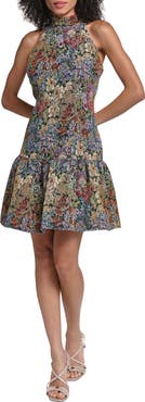 KARL LAGERFELD PARIS Floral Jacquard Drop Waist Minidress