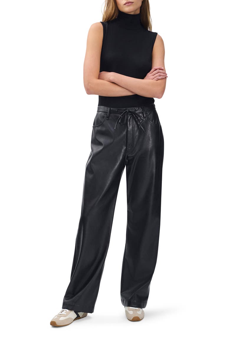 Phoebe Faux Leather Drawstring Wide Leg Pants, Alternate, color, BLACK