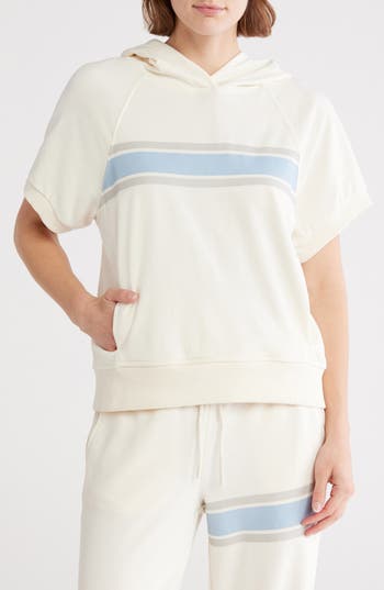 Yogalicious Terry Short Sleeve Hooded Top In White