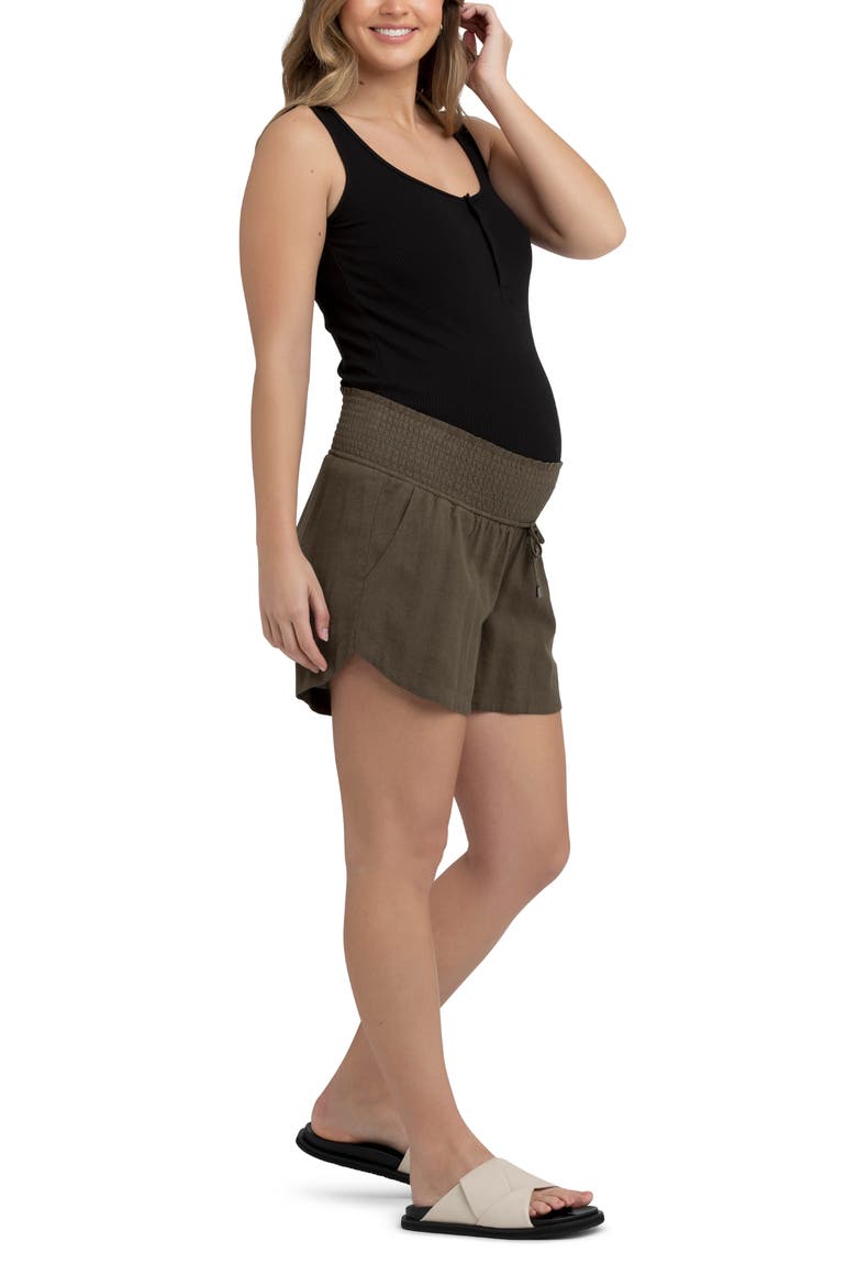 Byron Shirred Linen Short, Alternate, color, OLIVE