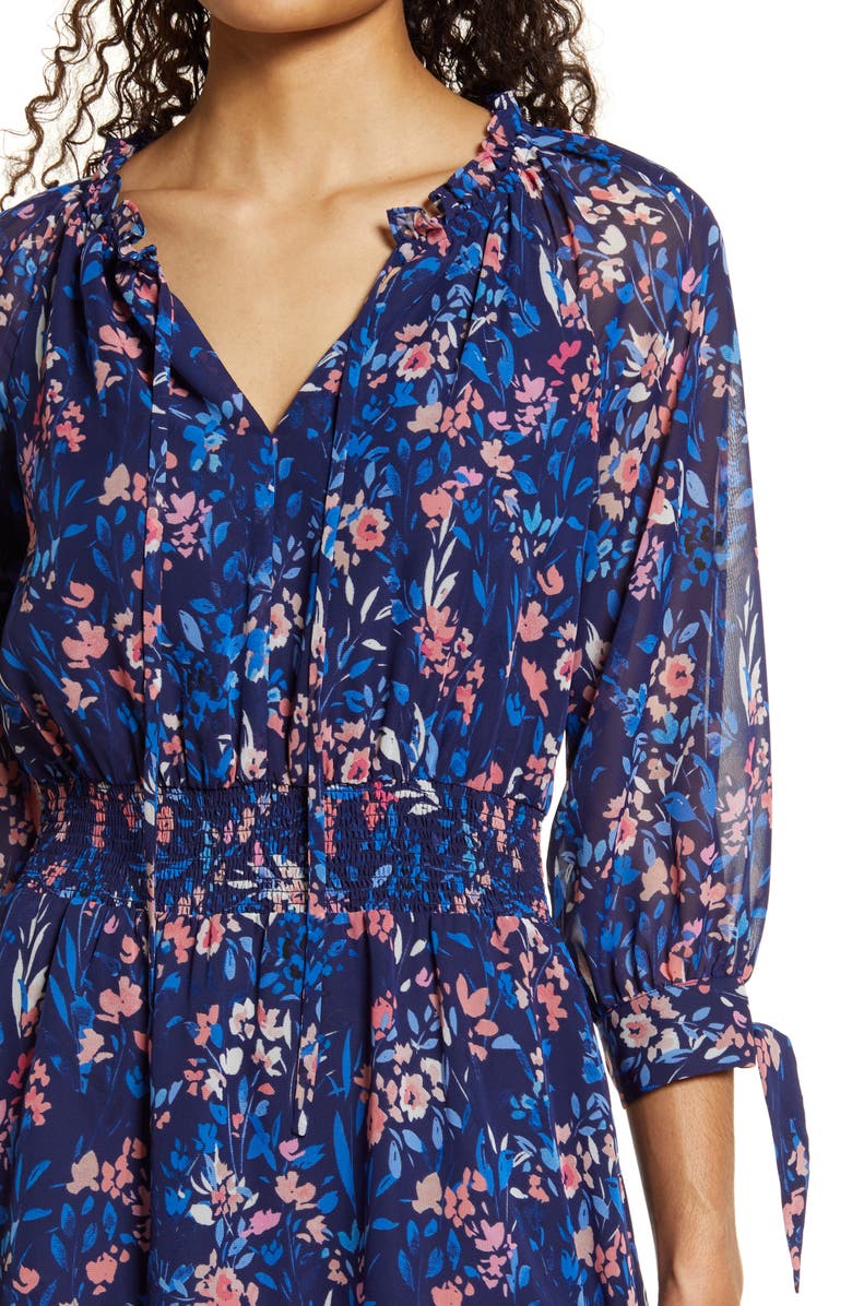 Eliza J Floral Smocked Waist Long Sleeve Dress, Alternate, color, 