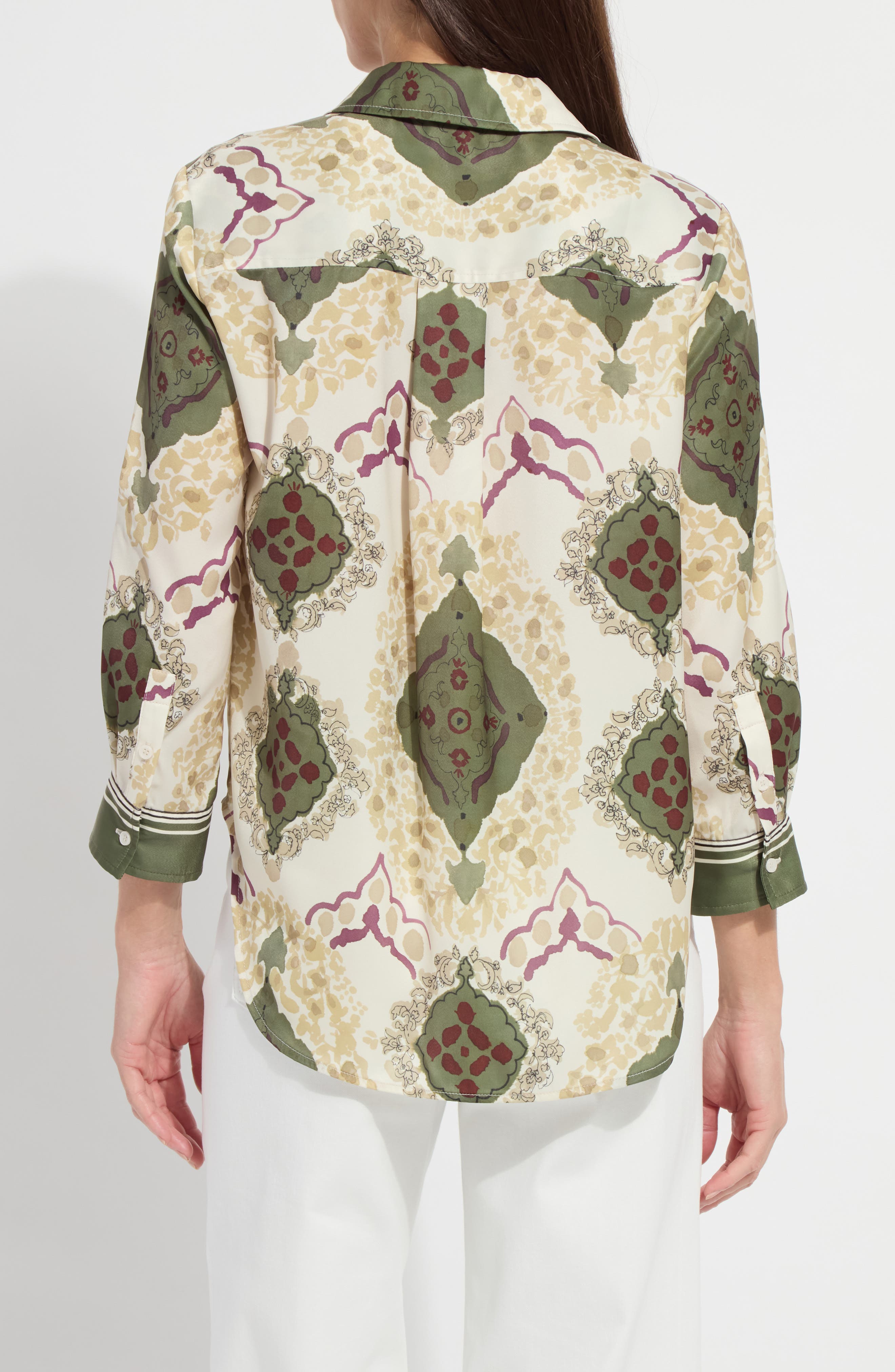 Ishani Scarf Print Button-Up Satin Shirt - image 2