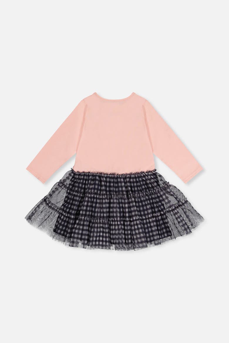 Bi-Material Fairy Detail Gingham Mesh Dress, Alternate, color, Pale Dusty Pink and Navy