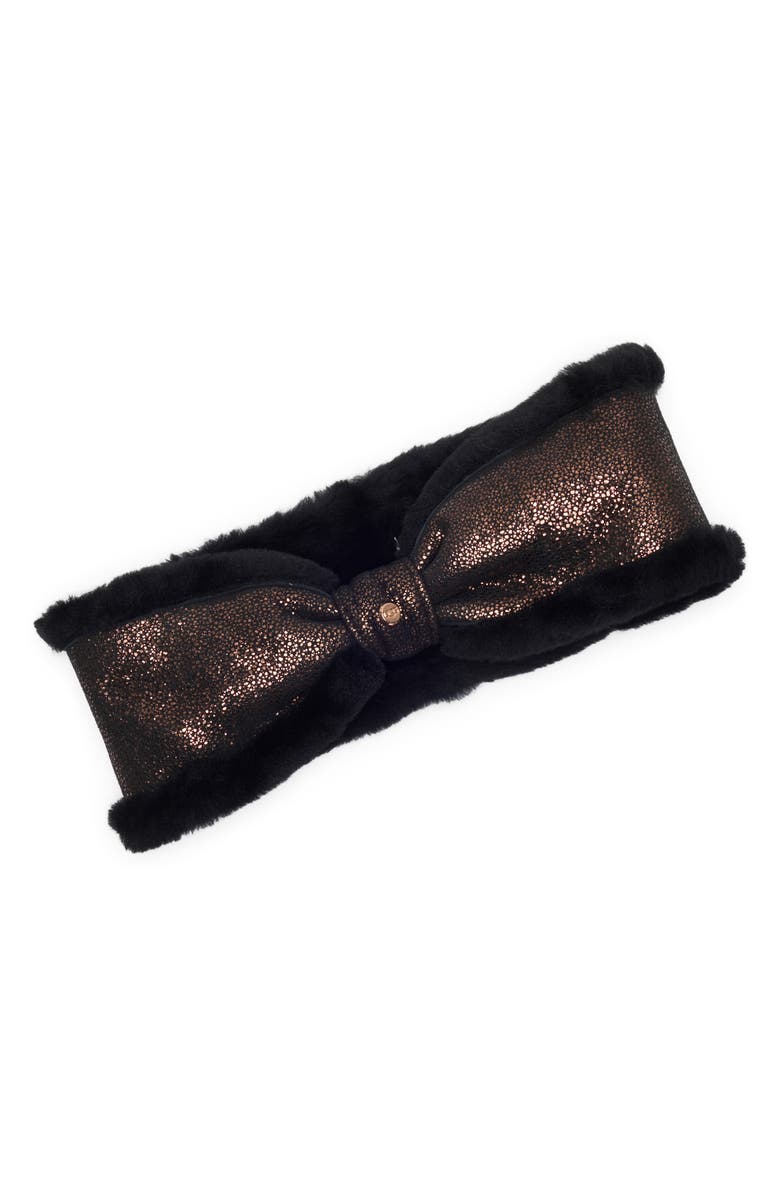 UGG<sup>®</sup> Genuine Shearling Bow Headband, Main, color, Metallic Black