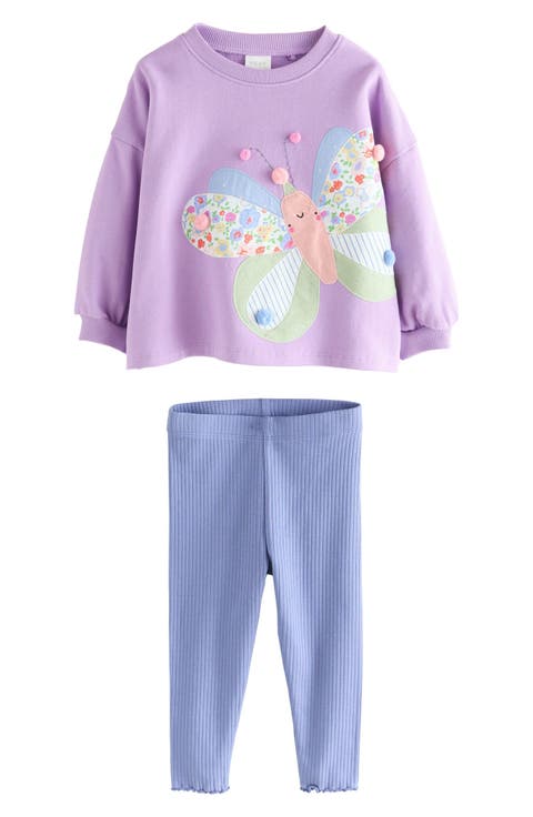 Kids' Butterfly Appliqué Top & Ribbed Leggings Set (Little Kid)