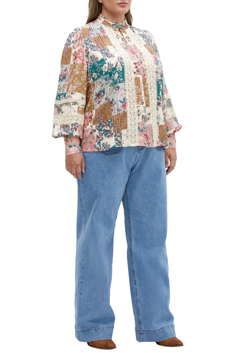 Floral Print Lace Shirt, Alternate, color, WHIMSICAL