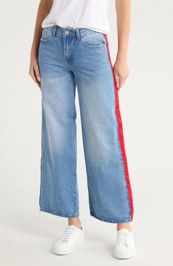 Flying Angel Side Tape Wide Leg Jeans In Blue