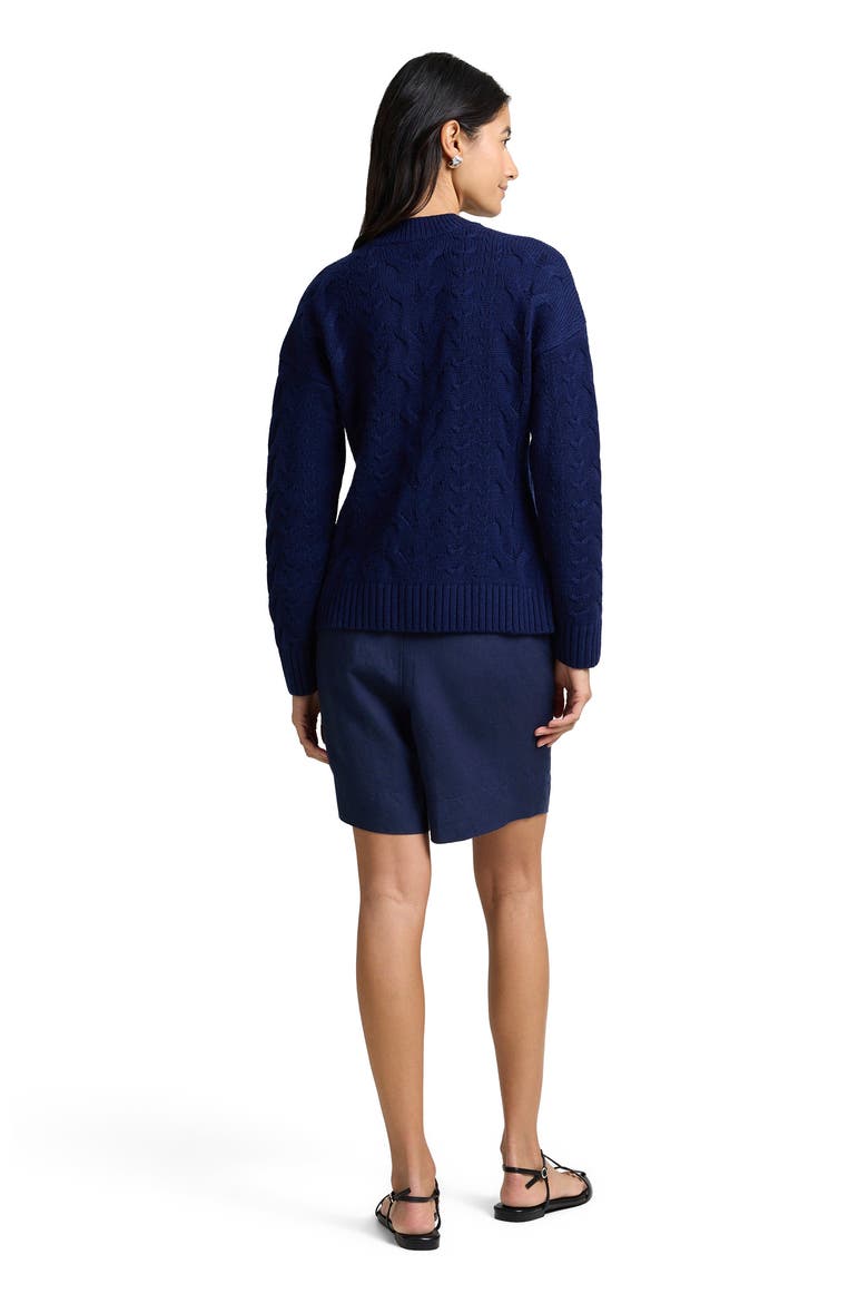 Air Linen Pleated Bermuda Short, Alternate, color, NOIR NAVY