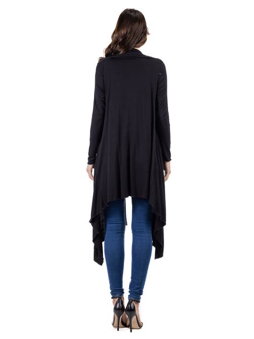 24seven Comfort Apparel Extra Long Open Front Cardigan In Black