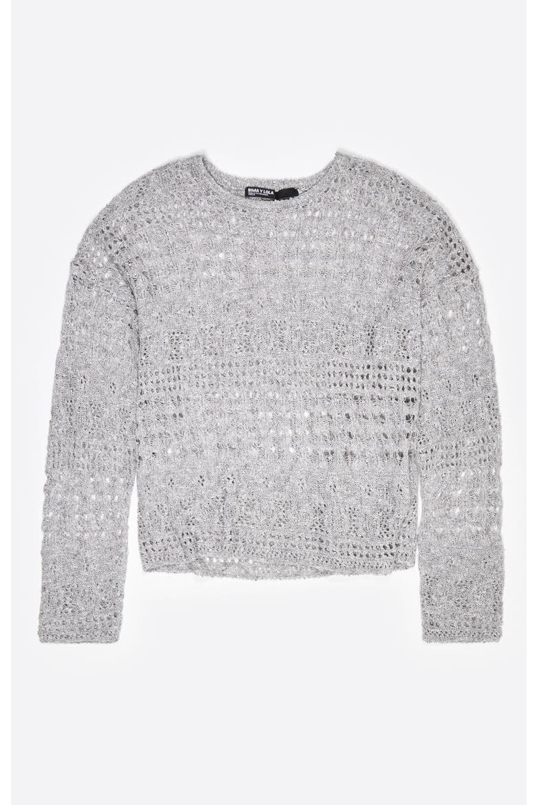 Lurex Openwork Sweater, Alternate, color, SILVER