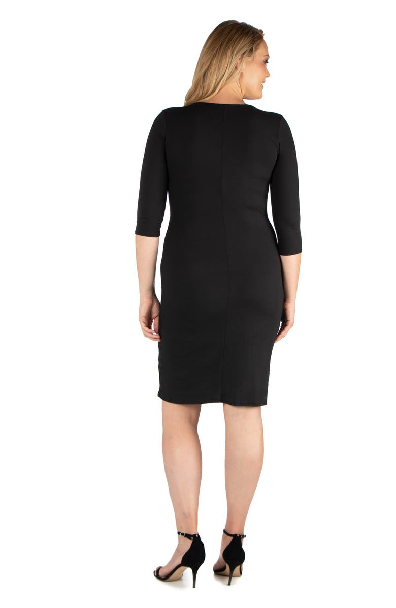 24seven Comfort Apparel Plus Size Knee Length V Neck Dress, Alternate, color, Black