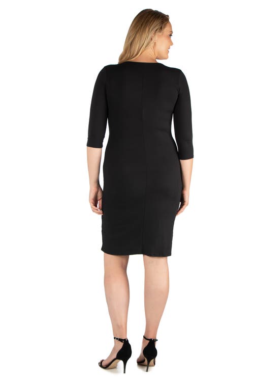 24seven Comfort Apparel Plus Size Knee Length V Neck Dress In Black