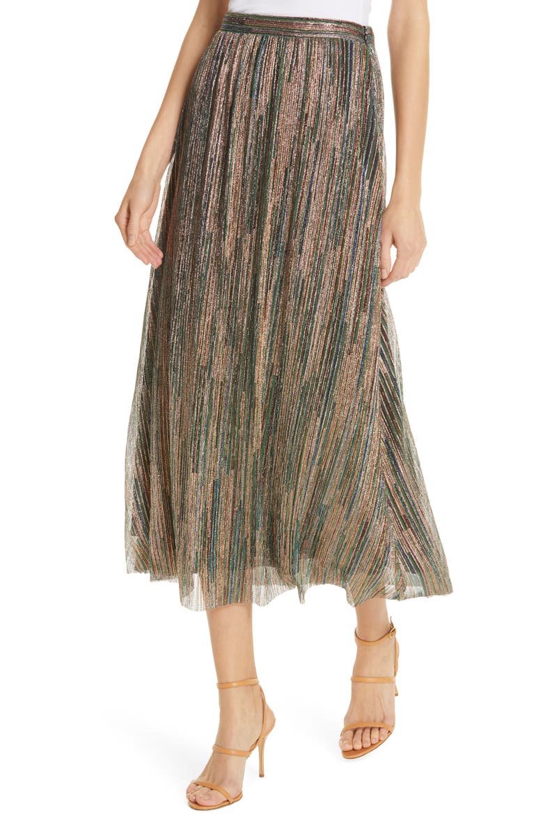Suzon Metallic Midi Skirt, Alternate, color, VERT