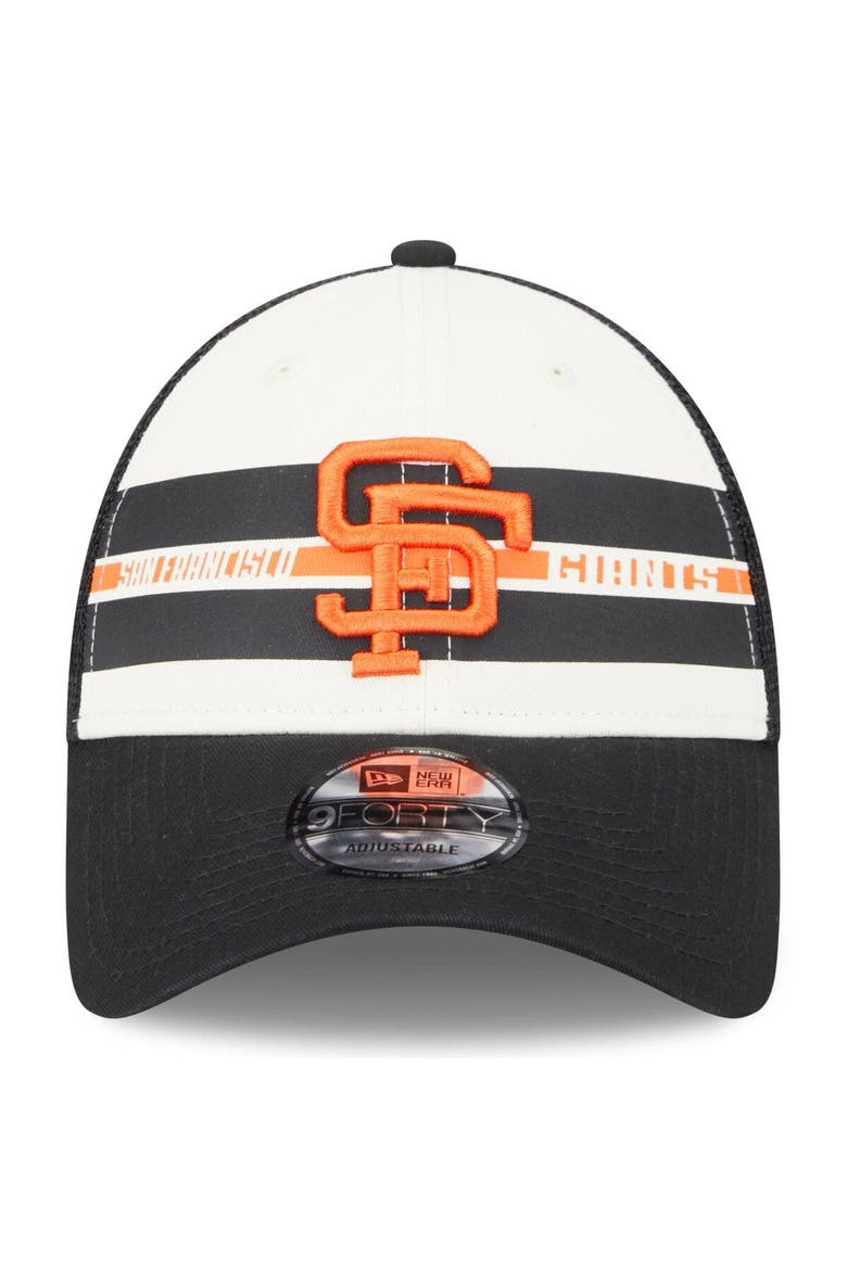 Men's New Era White/Black San Francisco Giants Team Stripe Trucker 9FORTY Snapback Hat, Alternate, color, White