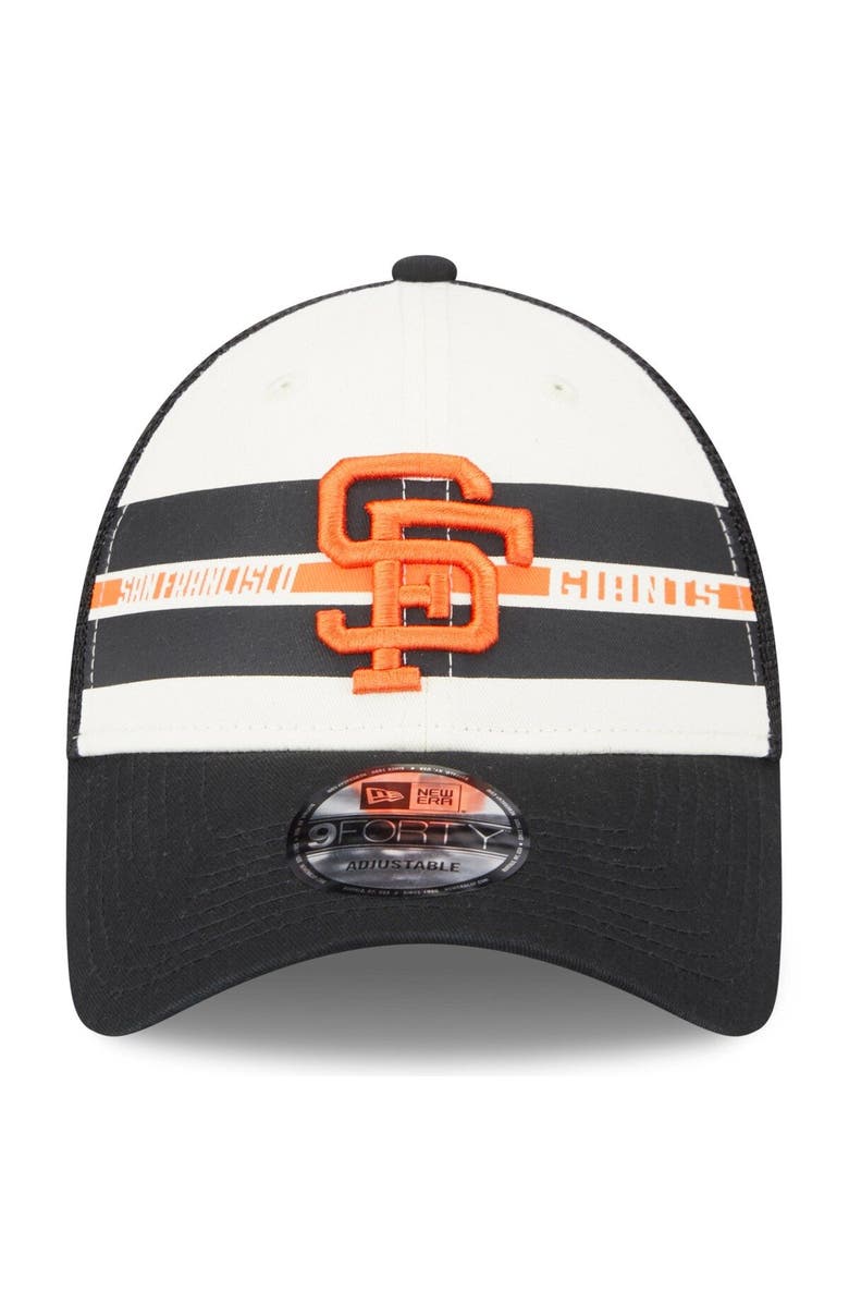 New Era Men's New Era White/Black San Francisco Giants Team Stripe Trucker 9FORTY Snapback Hat, Alternate, color, White