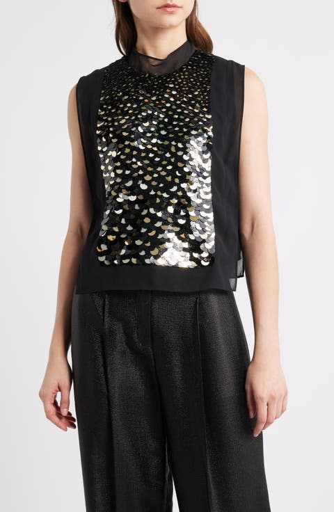 Baliette Sequin Sleeveless Chiffon Top