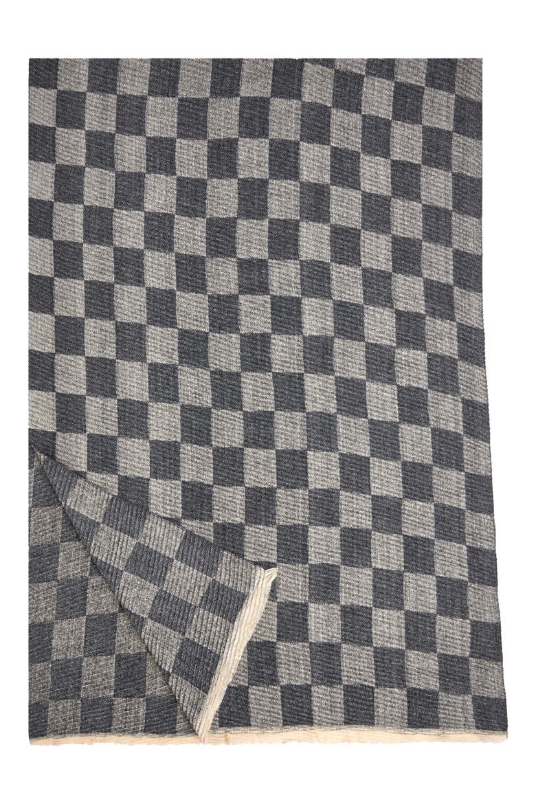 Fringe Checkered Scarf, Alternate, color, GREY