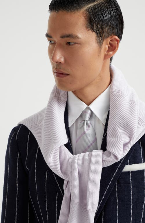 Shop Brunello Cucinelli Striped Silk Necktie In Grey