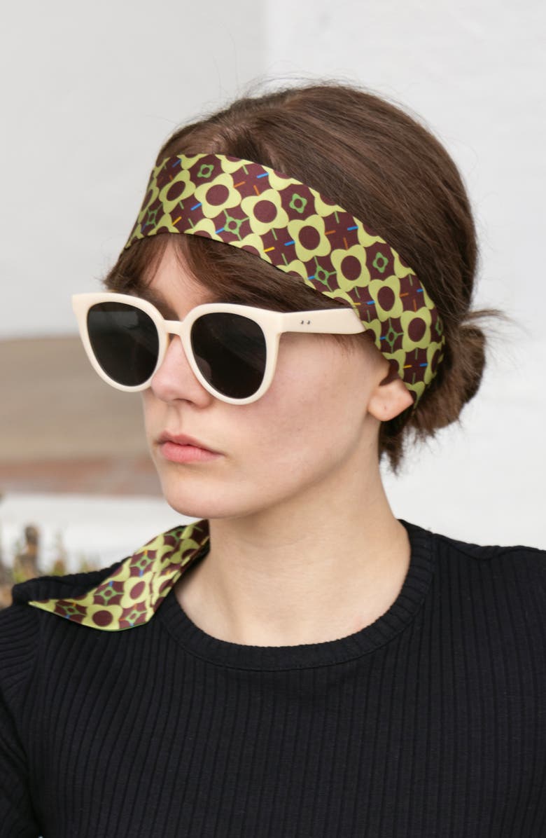 Jessie Zhao New York Silk Skinny Scarf Of Polka Dot Bloom, Alternate, color, Brown