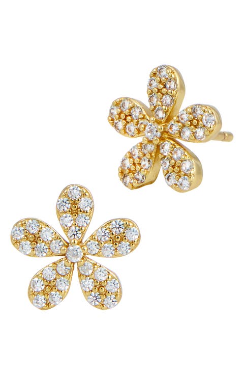 CZ Pavé Flower Stud Earrings