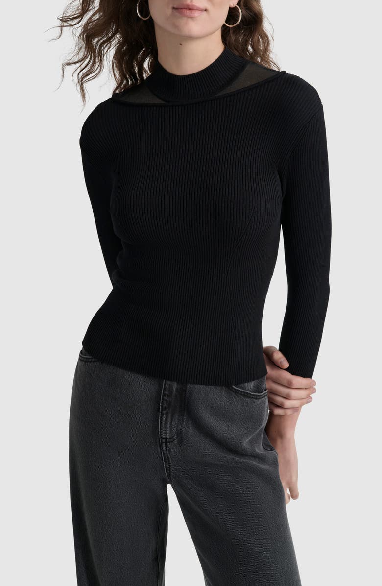 DKNY Sheer Inset Rib Sweater, Main, color, 
