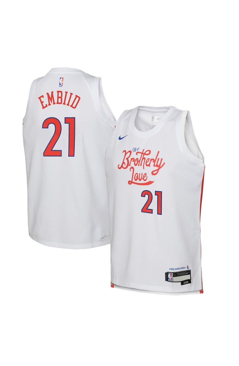 Nike Youth Nike Joel Embiid White Philadelphia 76ers 2022/23 Swingman Jersey - City Edition, Main, color,