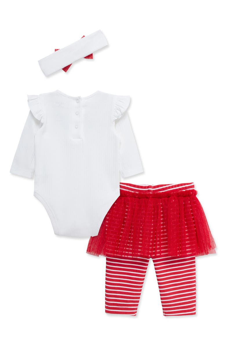 Little Me Kids' Bodysuit, Skirted Leggings & Headband Set, Alternate, color, White Multi