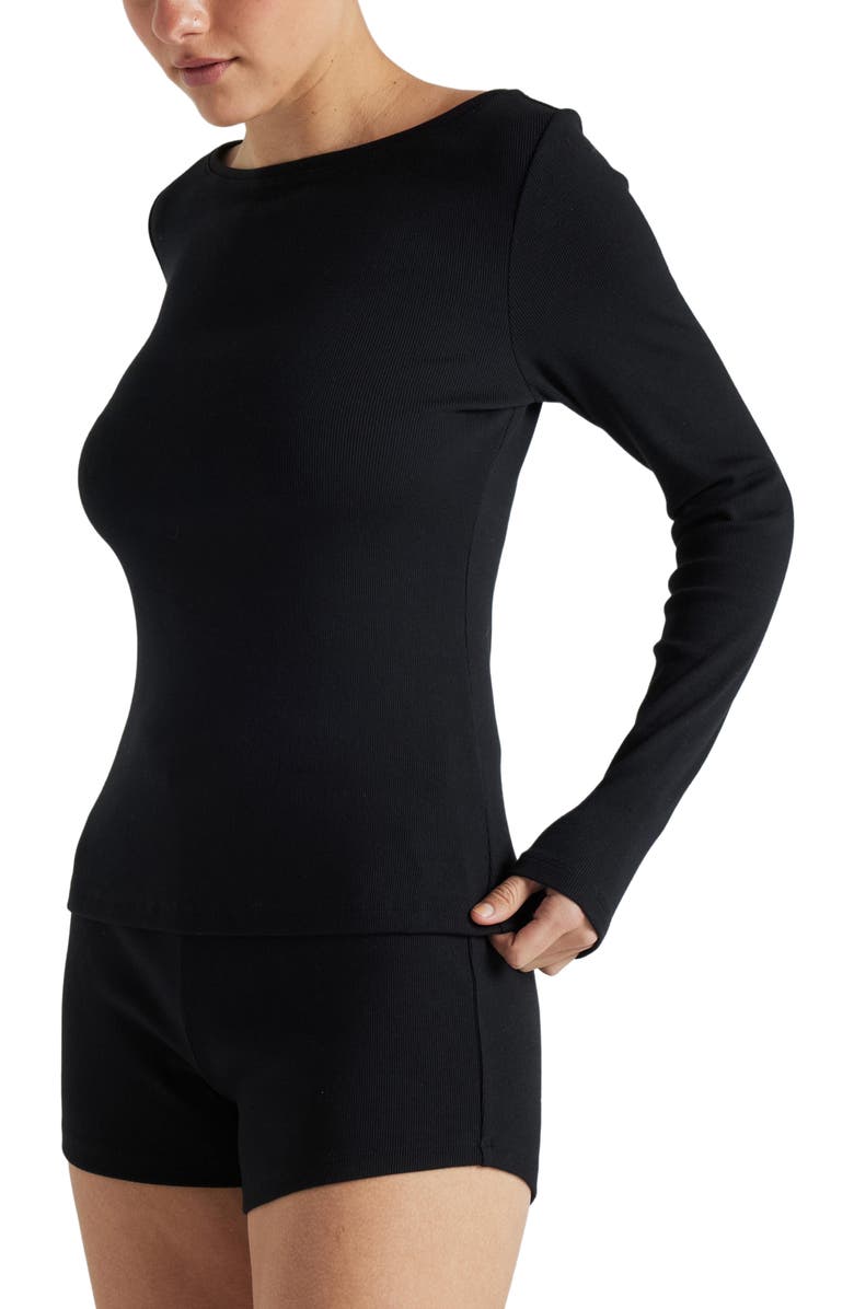 Losano Serene Rib Long Sleeve Top, Alternate, color, Black