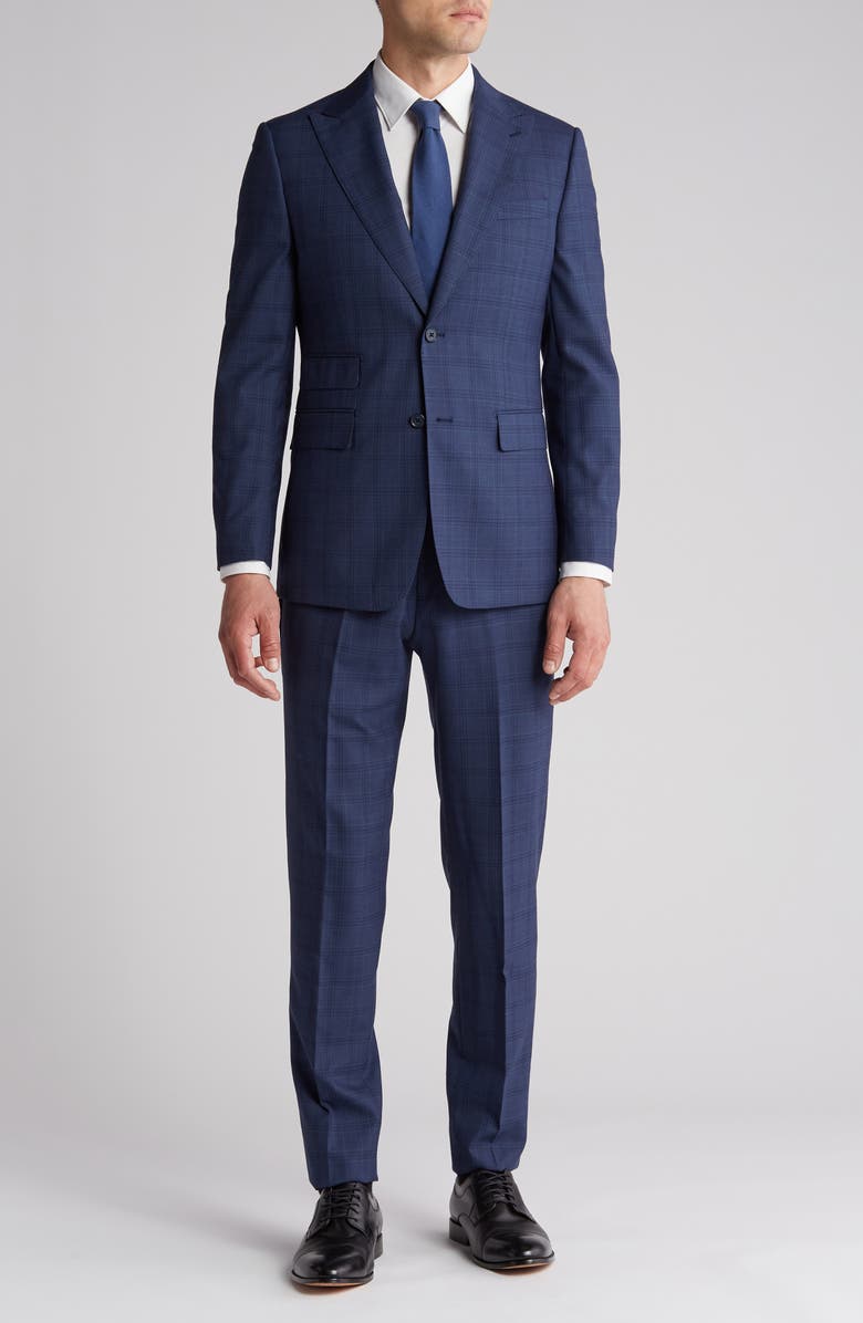 English Laundry Plaid Trim Fit Wool Blend Two-Piece Suit, Main, color, Blue