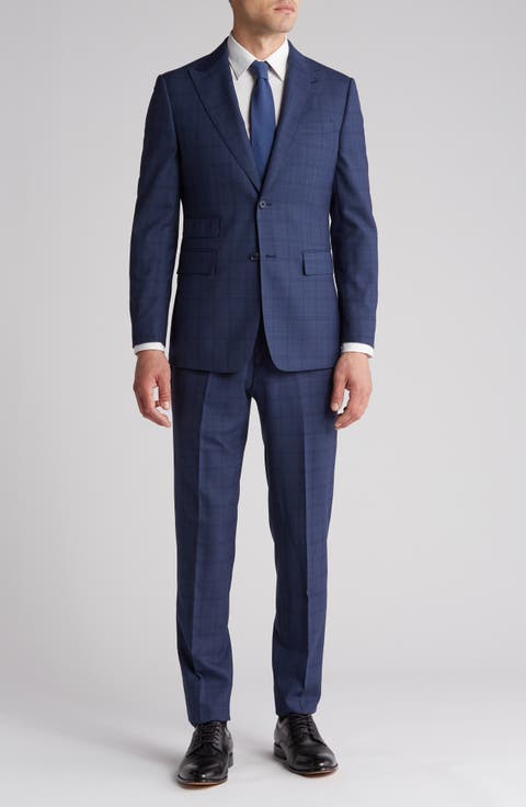 Plaid Trim Fit Wool Blend Two-Piece Suit