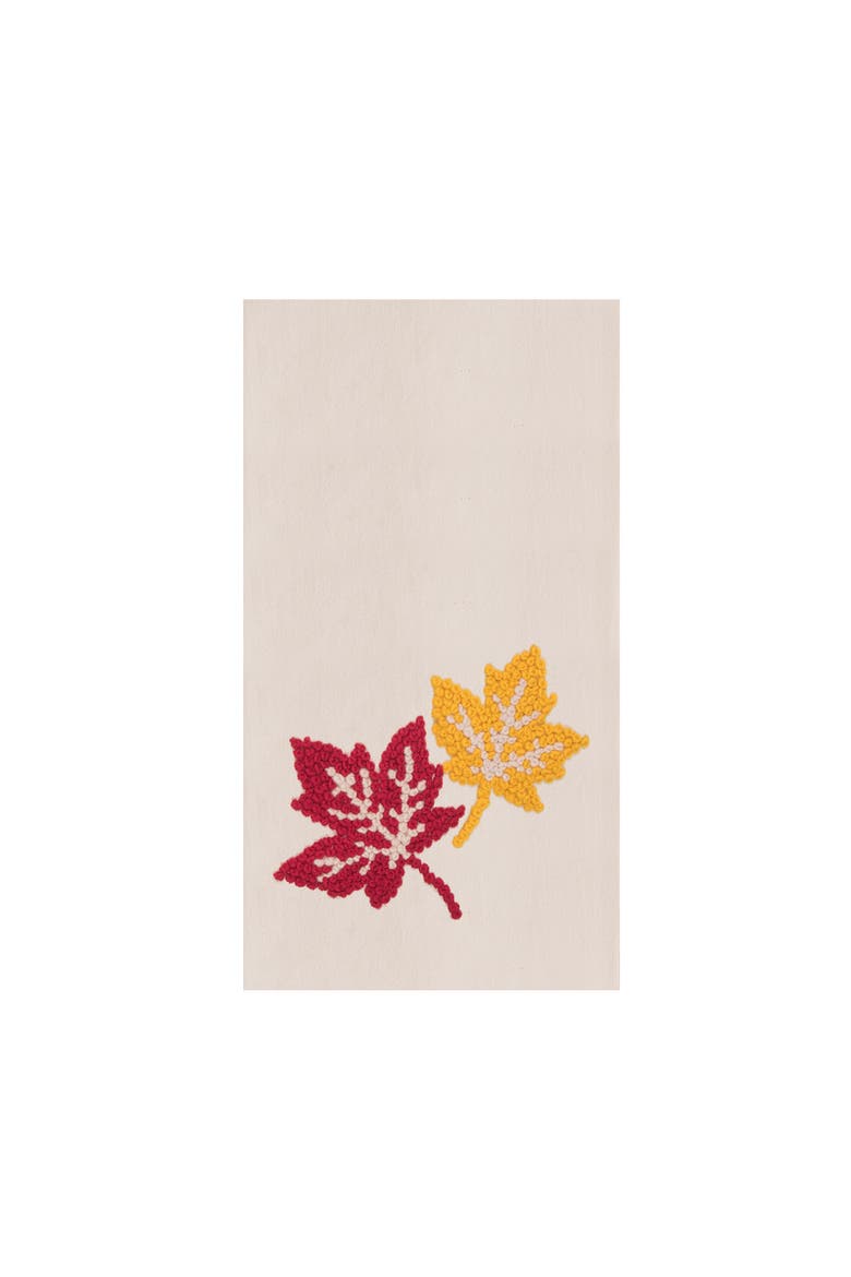 Falling Leaves French Knot Design 100% Cotton Flour Sack Kitchen Dishtowel, Main, color, Yellow