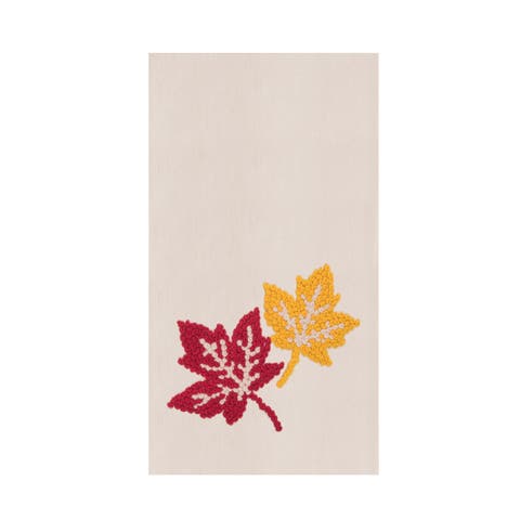Falling Leaves French Knot Design 100% Cotton Flour Sack Kitchen Dishtowel
