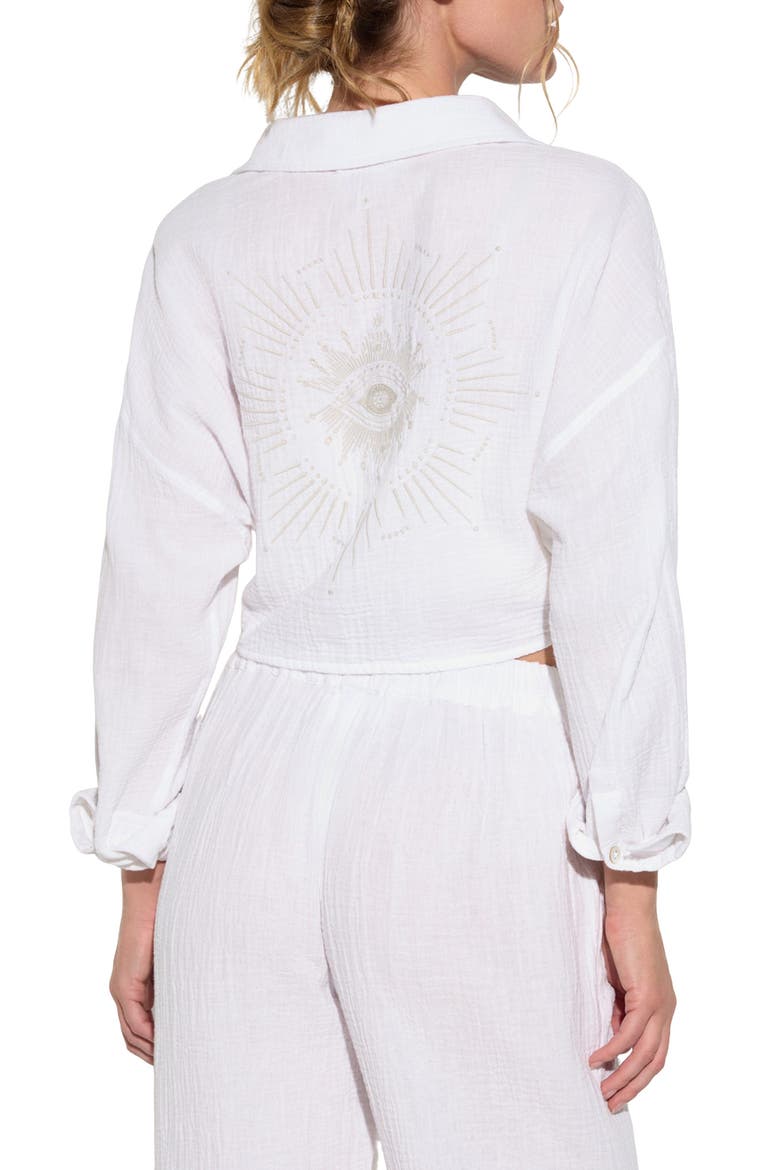 Inner Gaze Willow Crop Cotton Gauze Button-Up Shirt, Alternate, color, WHITE