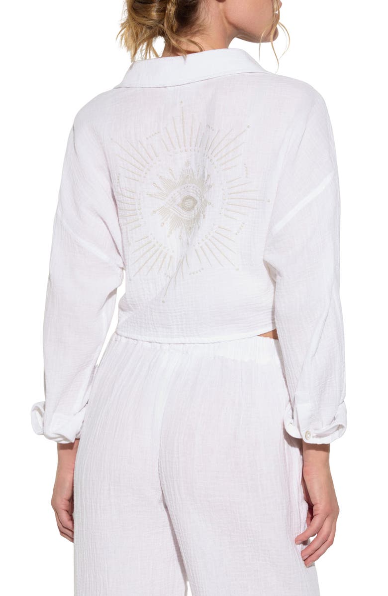Spiritual Gangster Inner Gaze Willow Crop Cotton Gauze Button-Up Shirt, Alternate, color, White
