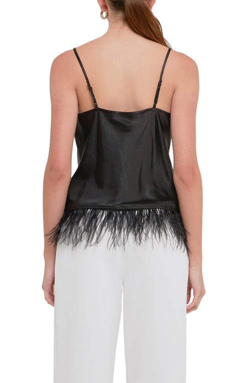 Endless Rose Feather Hem Satin Camisole In Black