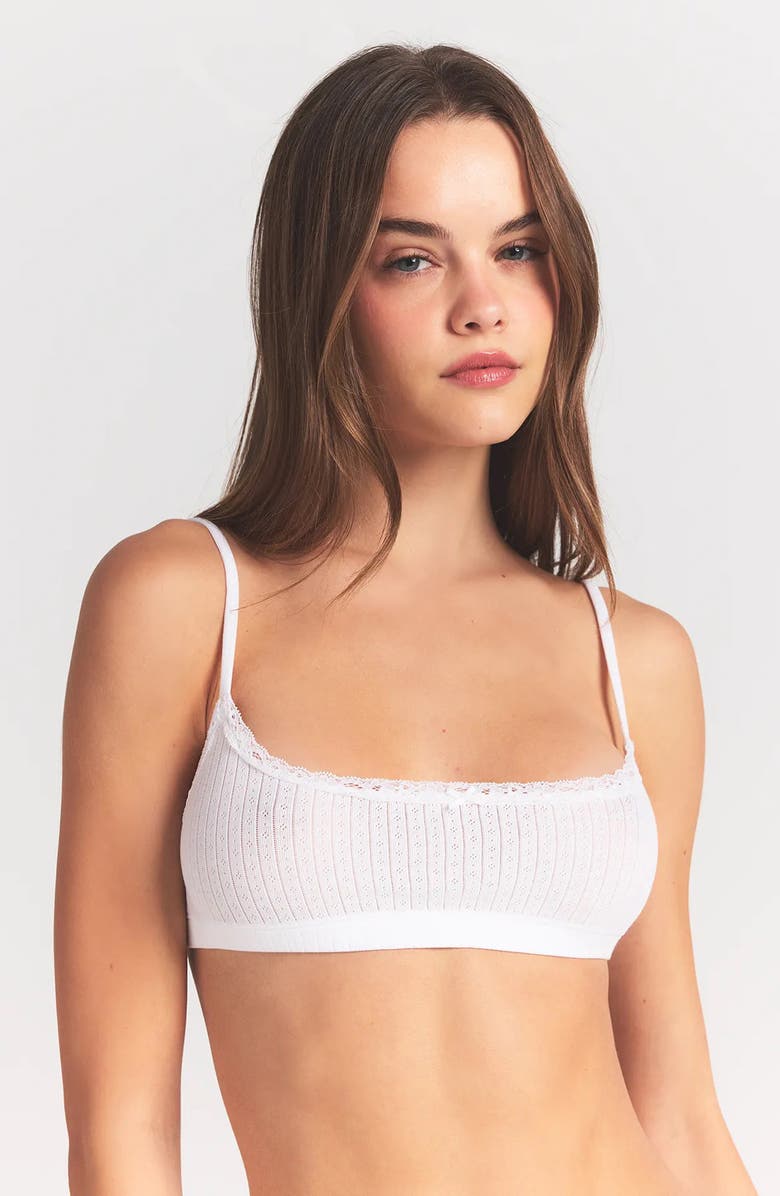 SKIMS Lightweight Stretch Cotton Pointelle Bralette, Alternate, color, Snow