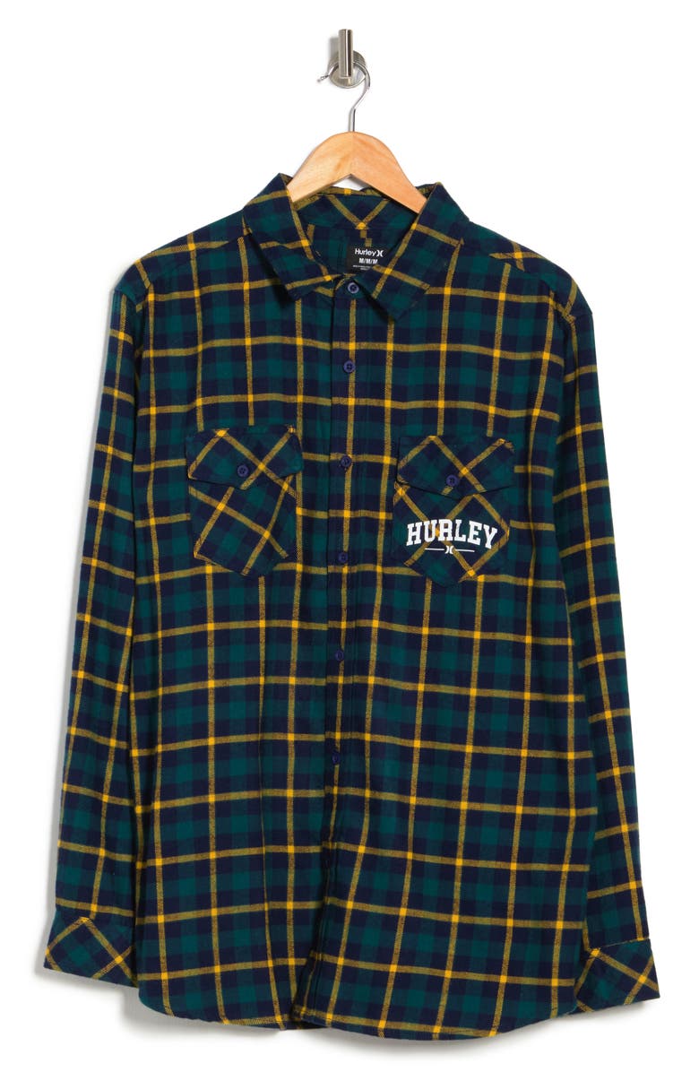 Hurley Intern Plaid Flannel Button-Up Shirt, Alternate, color, 