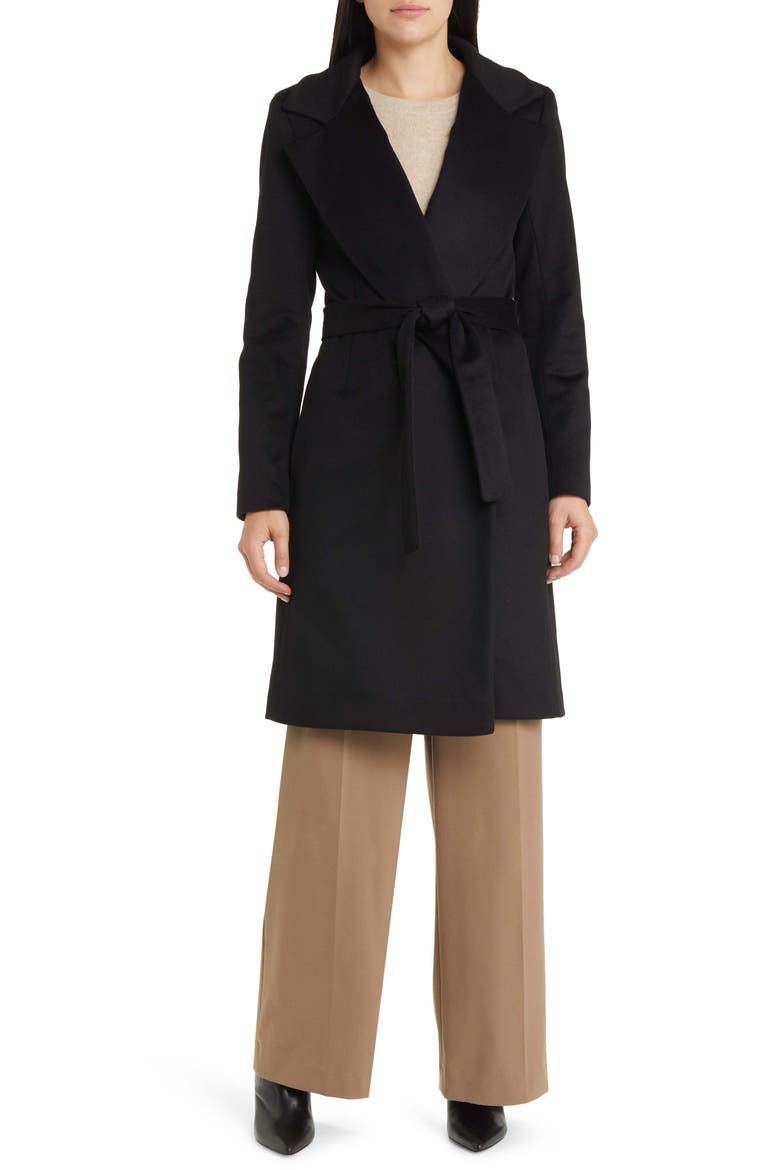 Casey Belted Cashmere Wrap Coat, Main, color, BLACK