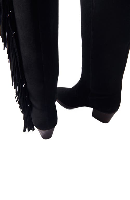 Maje Fringed Suede Cowboy Boots In Black