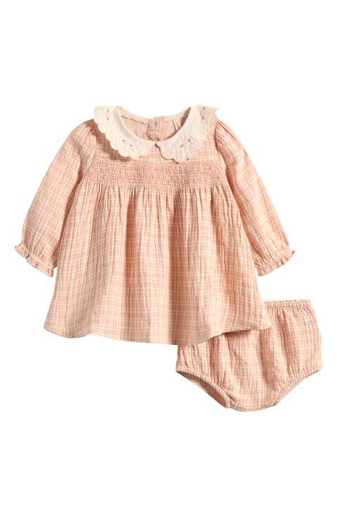 Kids' Callie Embroidered Collar Plaid Dress & Bloomers Set (Baby)
