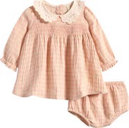 QUINCY MAE Kids' Callie Embroidered Collar Plaid Dress & Bloomers Set