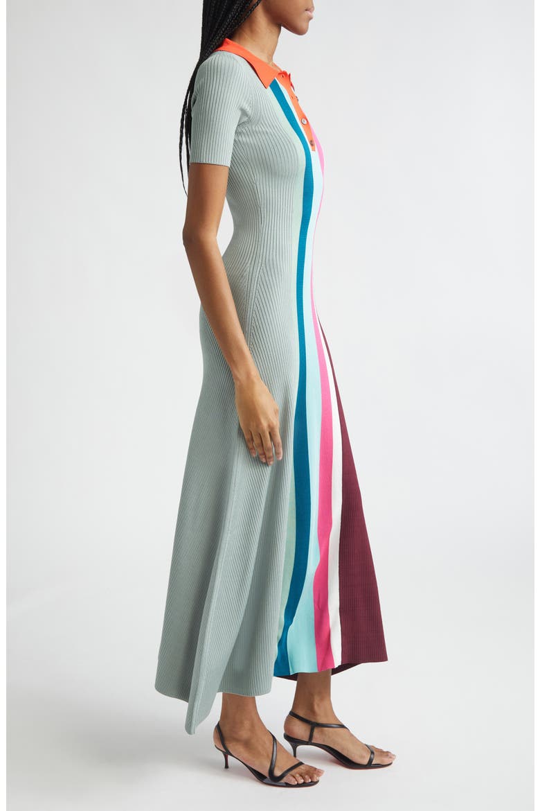 Bowling Colorblock Stripe Rib Polo Sweater Dress, Alternate, color, SAGE MULTI