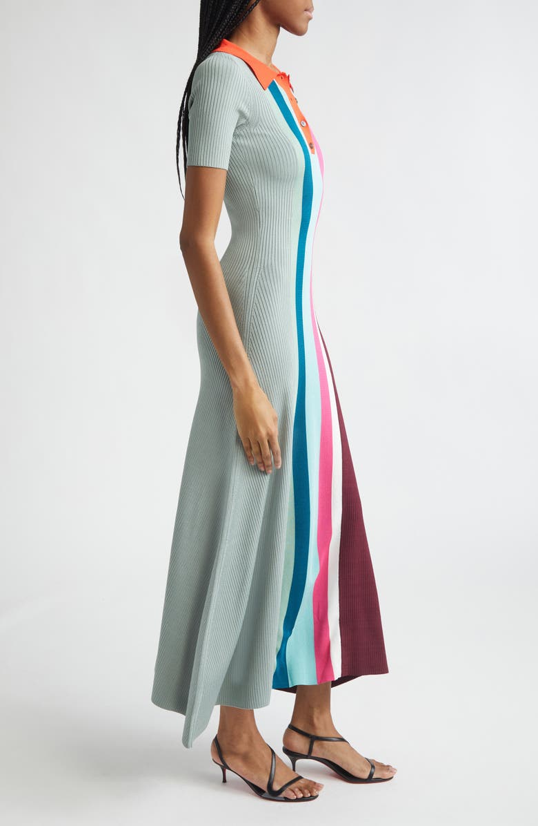 Christopher John Rogers Bowling Colorblock Stripe Rib Polo Sweater Dress, Alternate, color, Sage Multi