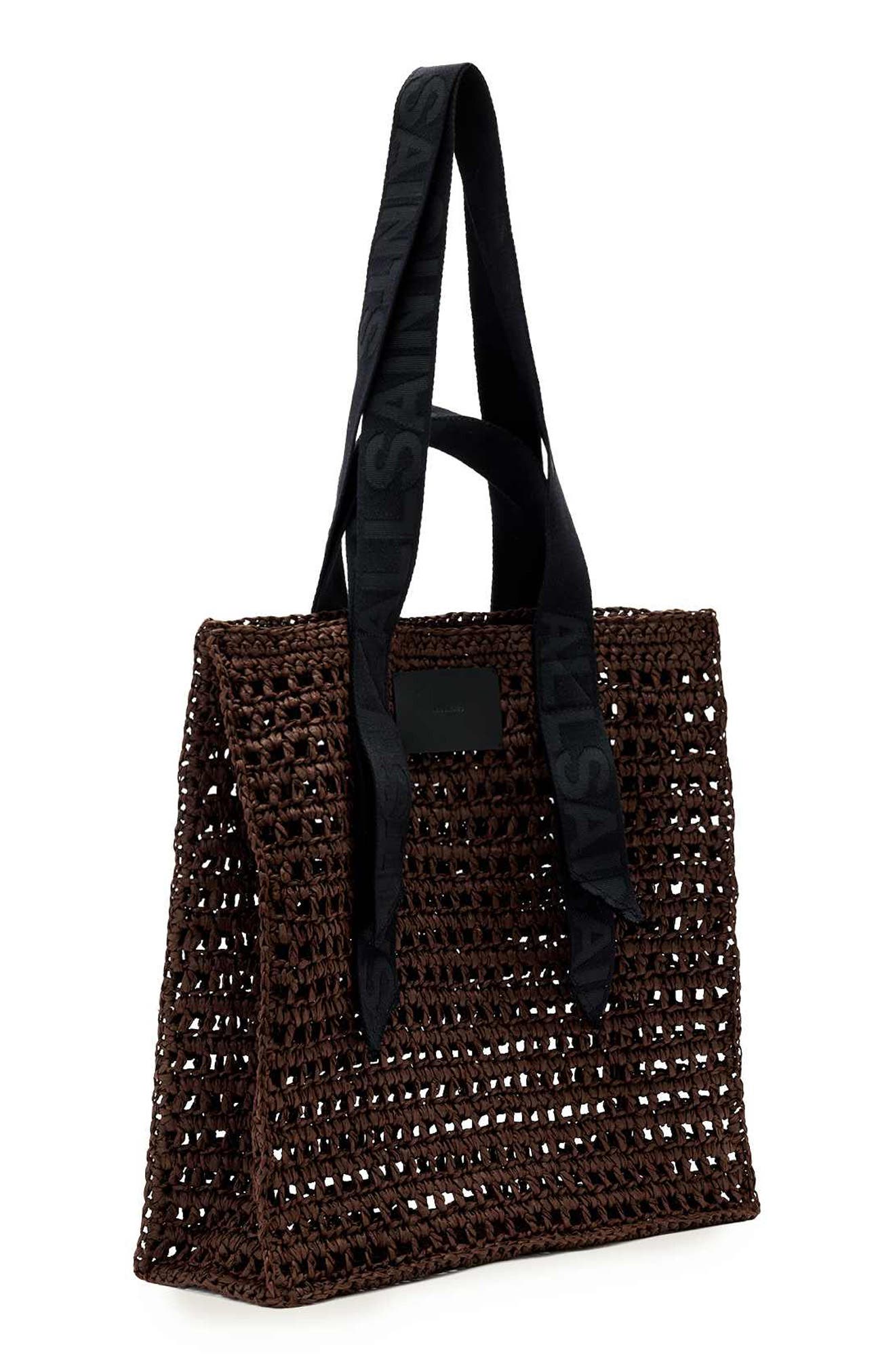 AllSaints Lullah Straw Tote Bag, Alternate, color, Cognac Brown