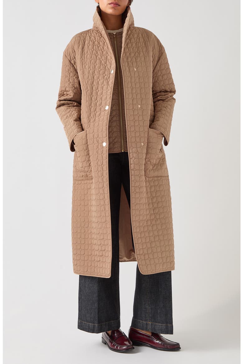 Callie Stand Collar Quilted Coat, Main, color, CAMEL