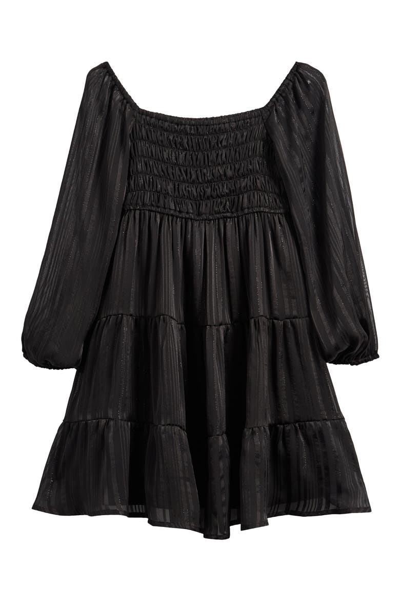 Kids' Swiss Dot Long Sleeve Dress, Main, color, BLACK